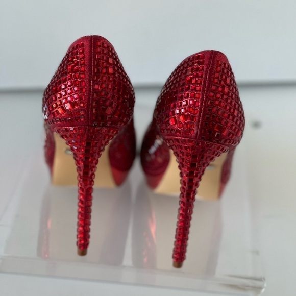 NEW! $100 Lauren Lorraine Red Heels Rhinestone Formal Dress Heels Sexy Sz 8.5M - Picture 9 of 14